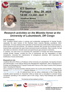 29 de maio, 14:30h, CLAV - Anf1: ICT Seminar Research activities on the Miombo forest at the University of Lubumbashi, DR Congo