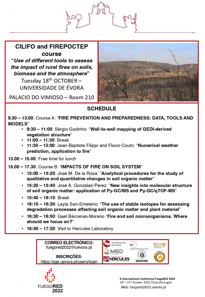 CILIFO and FIREPOCTEP course “Use of different tools to assess the impact of rural fires on soils, biomass and the atmosphere”